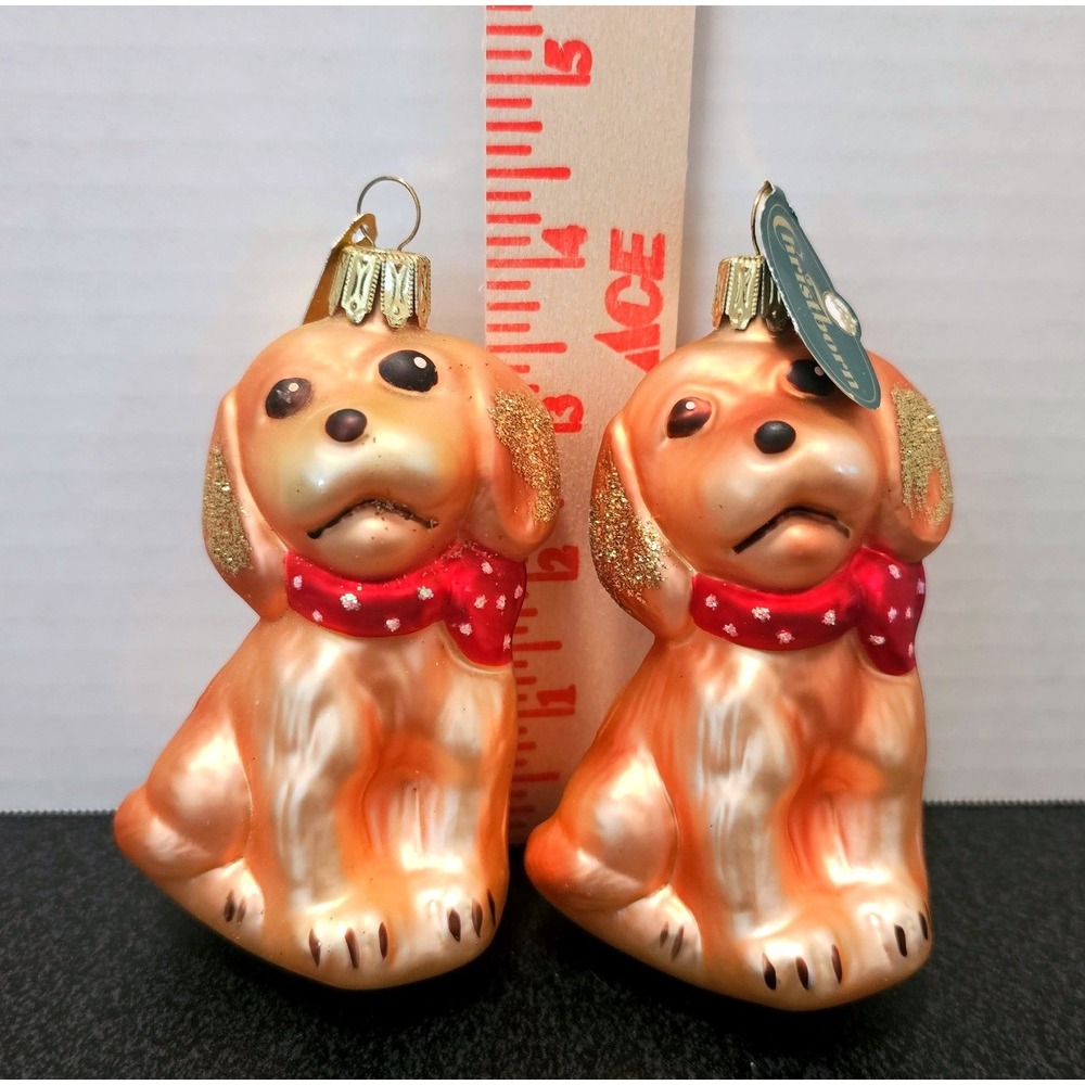 Christborn Germany Glass Puppy Dog Christmas Ornaments Set of 2 Golden Retriever